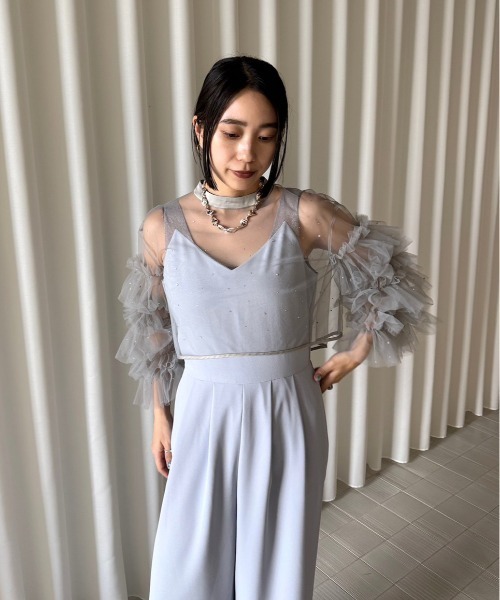 2WAY BIJOU RUFFLE TOP SET ROMPERS（パンツドレス）｜Ameri