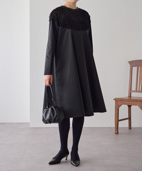 LIVETART（リヴェタート）の「フェザージャガードフレアワンピース（ワンピース・レディース・ブラック・FREE）」の6枚目の写真