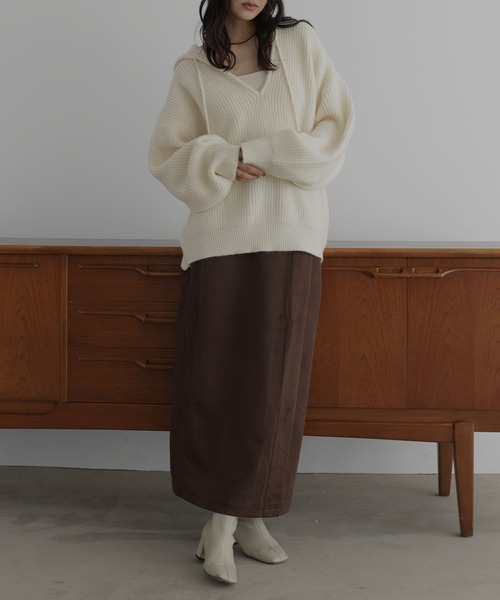 hellam（へラム）の「フェイクスエードIラインスカート（スカート・レディース・ブラウン/アイボリー/ブラック・FREE）」の12枚目の写真
