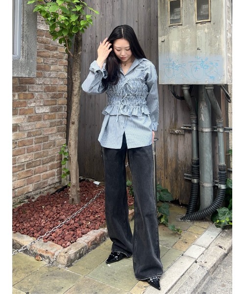 SLY（スライ）の「BUSTIER LAYRED SH ビスチェ レイヤード シャツ 秋服（シャツ/ブラウス・レディース・ネイビー/ピンク系その他/ネイビー系・FREE）」の6枚目の写真