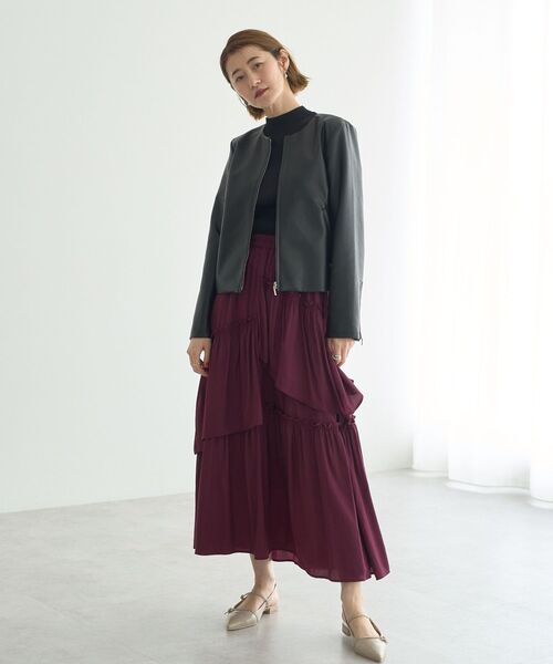 YECCA VECCA（イェッカヴェッカ）の「ノーカラーライダースジャケット（ライダースジャケット・レディース・ブラック/ベージュ・FREE）」の8枚目の写真