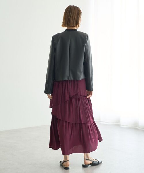 YECCA VECCA（イェッカヴェッカ）の「ノーカラーライダースジャケット（ライダースジャケット・レディース・ブラック/ベージュ・FREE）」の11枚目の写真