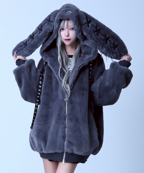 REFLEM レフレム　うさ耳　BIGファーパーカー　ファーブルゾン　黒 REFLEM（レフレム）の「『REFLEM/レフレム』うさ耳BIGファー