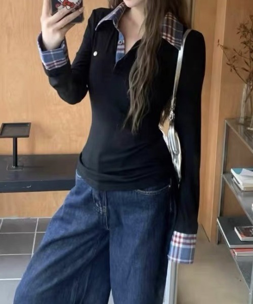 deux amour(ドゥーザムール)の「チェック柄レイヤード風スキッパー長袖プルオーバー(Tシャツ/カットソー・レディース・レッド/イエロー/ブルー・FREE)」の10枚目の写真