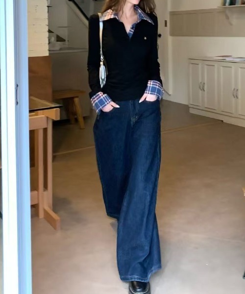 deux amour(ドゥーザムール)の「チェック柄レイヤード風スキッパー長袖プルオーバー(Tシャツ/カットソー・レディース・レッド/イエロー/ブルー・FREE)」の5枚目の写真