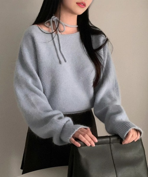 Lace Ladies(レースレディース)の「ホルター リボン クルーネック ニット プルオーバー(ニット/セーター・レディース・ブラック/アイボリー/ブルー/グレー/ピンク・FREE)」の4枚目の写真