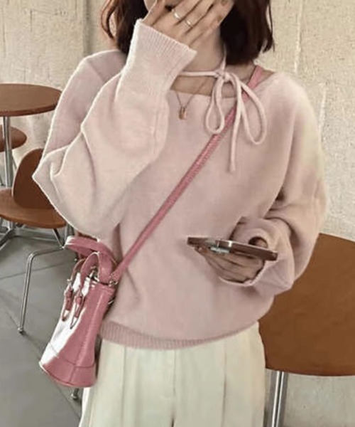Lace Ladies(レースレディース)の「ホルター リボン クルーネック ニット プルオーバー(ニット/セーター・レディース・ブラック/アイボリー/ブルー/グレー/ピンク・FREE)」の6枚目の写真