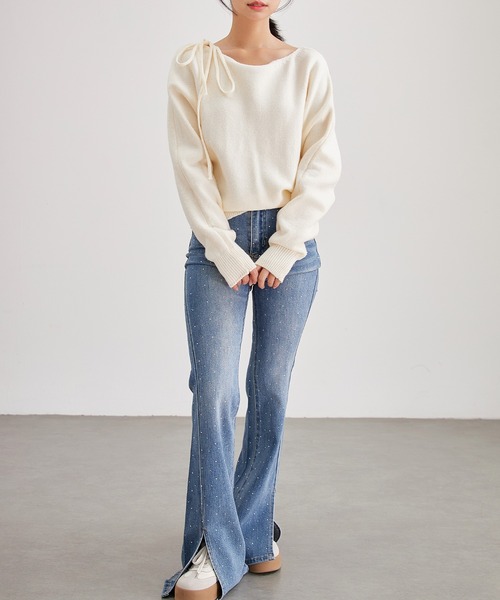Lace Ladies(レースレディース)の「ホルター リボン クルーネック ニット プルオーバー(ニット/セーター・レディース・ブラック/アイボリー/ブルー/グレー/ピンク・FREE)」の9枚目の写真