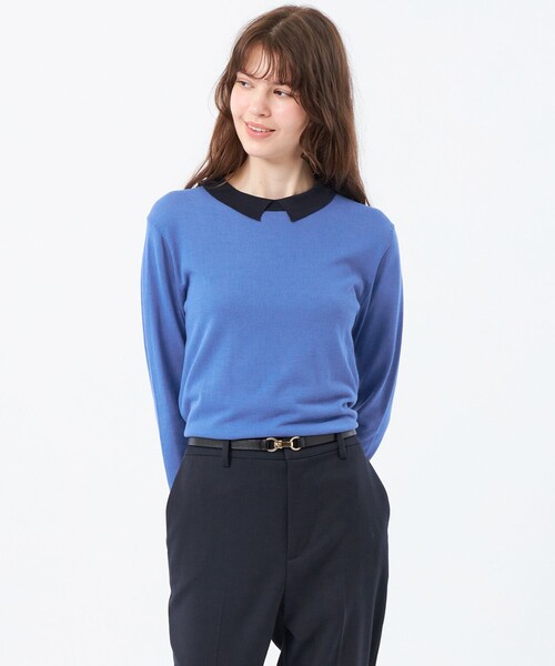 MACKINTOSH PHILOSOPHY（ﾏｯｷﾝﾄｯｼｭ ﾌｨﾛｿﾌｨｰ）の「【Bicolor Knit Polo（バイカラーニットポロ）】ロングスリーブ（ニット/セーター・レディース・ライトブルー/ベージュ/ブラック・36/38）」の3枚目の写真