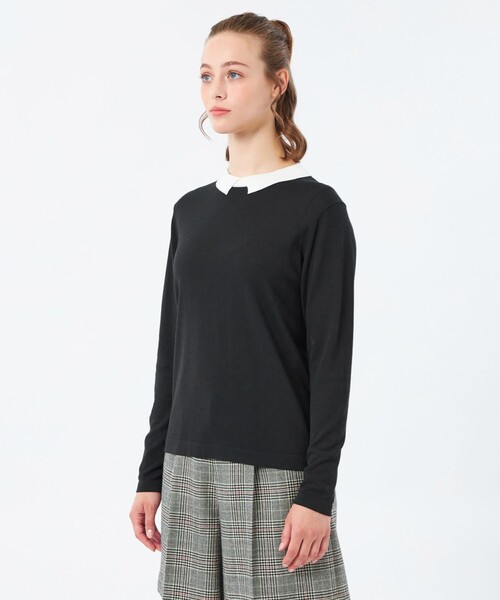 MACKINTOSH PHILOSOPHY（ﾏｯｷﾝﾄｯｼｭ ﾌｨﾛｿﾌｨｰ）の「【Bicolor Knit Polo（バイカラーニットポロ）】ロングスリーブ（ニット/セーター・レディース・ライトブルー/ベージュ/ブラック・36/38）」の5枚目の写真