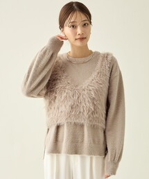 ロングシャギーニットベスト