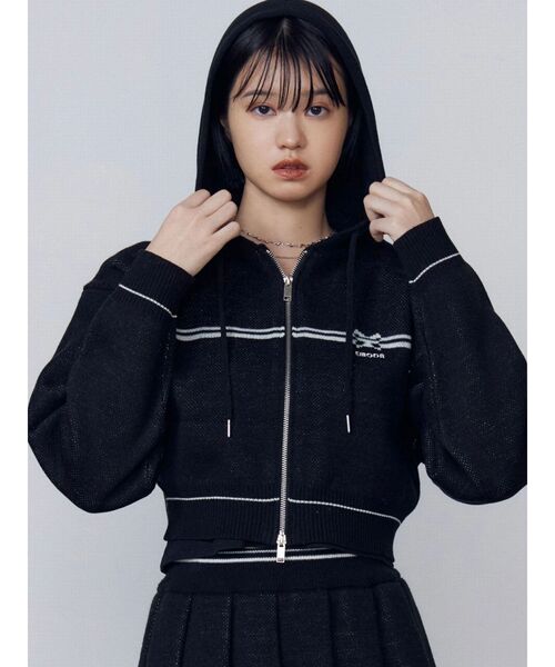 EMODA（エモダ）の「ラインニットフーディー（ニット/セーター・レディース・ブラック/ネイビー/グレー・FREE）」の4枚目の写真