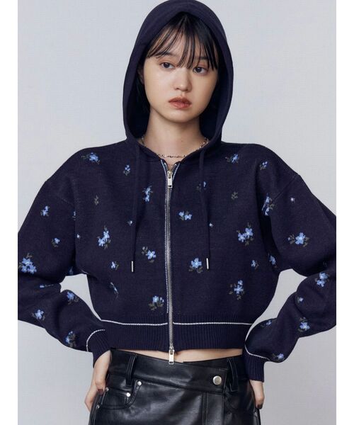 EMODA（エモダ）の「ラインニットフーディー（ニット/セーター・レディース・ブラック/ネイビー/グレー・FREE）」の5枚目の写真