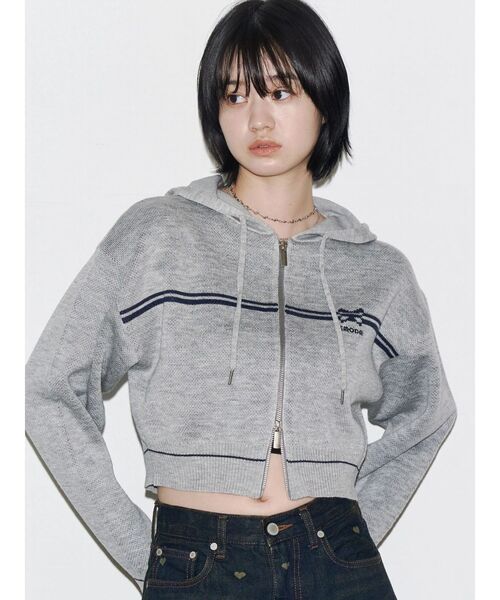 EMODA（エモダ）の「ラインニットフーディー（ニット/セーター・レディース・ブラック/ネイビー/グレー・FREE）」の21枚目の写真