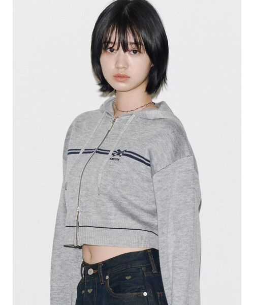 EMODA（エモダ）の「ラインニットフーディー（ニット/セーター・レディース・ブラック/ネイビー/グレー・FREE）」の22枚目の写真