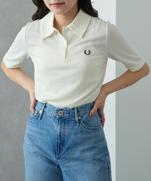 FRED PERRY(フレッドペリー)の「【FRED PERRY】SHEER RIB POLO SHIRT シアーリブポロシャツ G2168(ポロシャツ・レディース・オフホワイト/ブラック・10)」の8枚目の写真