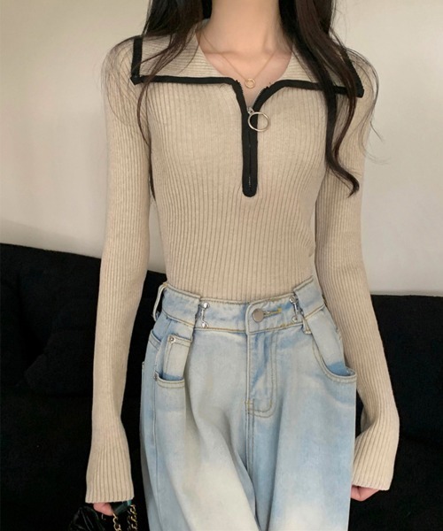 Miniministore(ミニミニストア)の「ニットトップス ファスナー付き 無地(ニット/セーター・レディース・ブラウン/ダークグレー/ベージュ・FREE)」の5枚目の写真