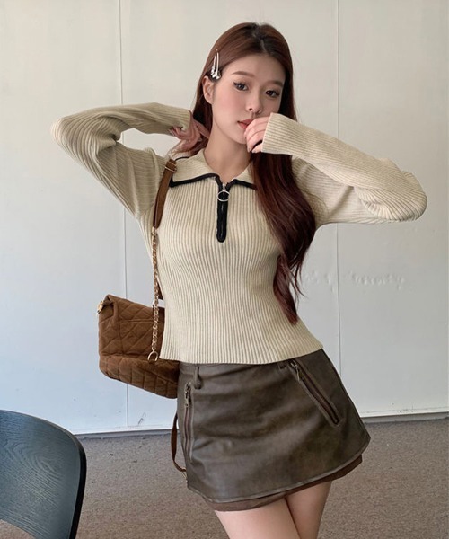 Miniministore(ミニミニストア)の「ニットトップス ファスナー付き 無地(ニット/セーター・レディース・ブラウン/ダークグレー/ベージュ・FREE)」の8枚目の写真