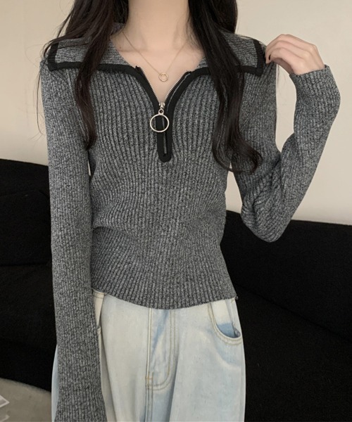 Miniministore(ミニミニストア)の「ニットトップス ファスナー付き 無地(ニット/セーター・レディース・ブラウン/ダークグレー/ベージュ・FREE)」の16枚目の写真