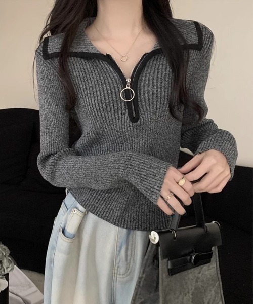 Miniministore(ミニミニストア)の「ニットトップス ファスナー付き 無地(ニット/セーター・レディース・ブラウン/ダークグレー/ベージュ・FREE)」の17枚目の写真