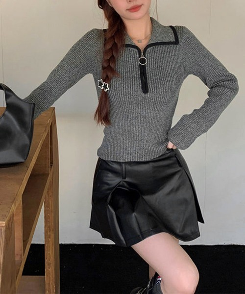 Miniministore(ミニミニストア)の「ニットトップス ファスナー付き 無地(ニット/セーター・レディース・ブラウン/ダークグレー/ベージュ・FREE)」の19枚目の写真