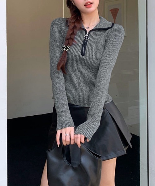 Miniministore(ミニミニストア)の「ニットトップス ファスナー付き 無地(ニット/セーター・レディース・ブラウン/ダークグレー/ベージュ・FREE)」の20枚目の写真