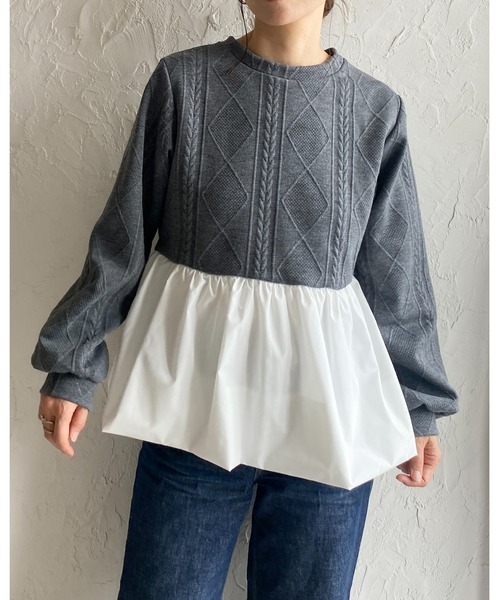 She's Closet（シーズクローゼット）の「切り替えドッキングバルーンペプラムトップス（その他トップス・レディース・グレー/ブラック・FREE）」の2枚目の写真