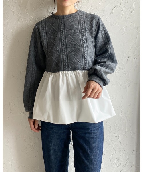 She's Closet（シーズクローゼット）の「切り替えドッキングバルーンペプラムトップス（その他トップス・レディース・グレー/ブラック・FREE）」の14枚目の写真