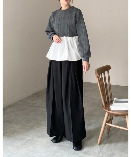 She's Closet（シーズクローゼット）の「切り替えドッキングバルーンペプラムトップス（その他トップス・レディース・グレー/ブラック・FREE）」の16枚目の写真