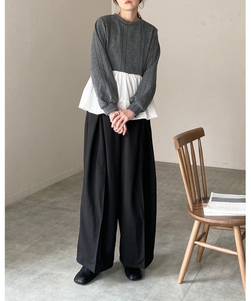 She's Closet（シーズクローゼット）の「切り替えドッキングバルーンペプラムトップス（その他トップス・レディース・グレー/ブラック・FREE）」の19枚目の写真