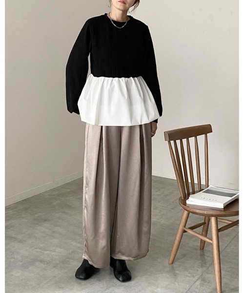 She's Closet（シーズクローゼット）の「切り替えドッキングバルーンペプラムトップス（その他トップス・レディース・グレー/ブラック・FREE）」の3枚目の写真