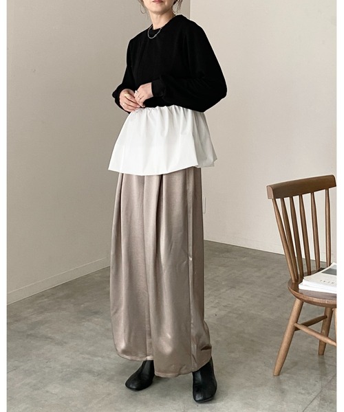 She's Closet（シーズクローゼット）の「切り替えドッキングバルーンペプラムトップス（その他トップス・レディース・グレー/ブラック・FREE）」の4枚目の写真