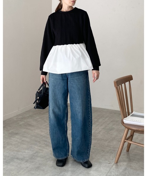 She's Closet（シーズクローゼット）の「切り替えドッキングバルーンペプラムトップス（その他トップス・レディース・グレー/ブラック・FREE）」の5枚目の写真