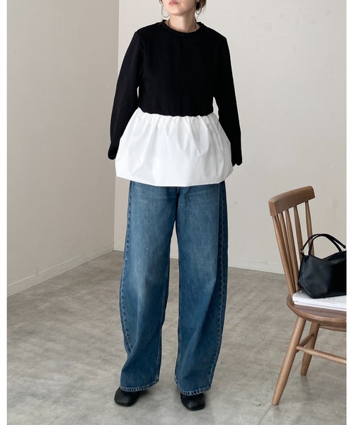 She's Closet（シーズクローゼット）の「切り替えドッキングバルーンペプラムトップス（その他トップス・レディース・グレー/ブラック・FREE）」の6枚目の写真