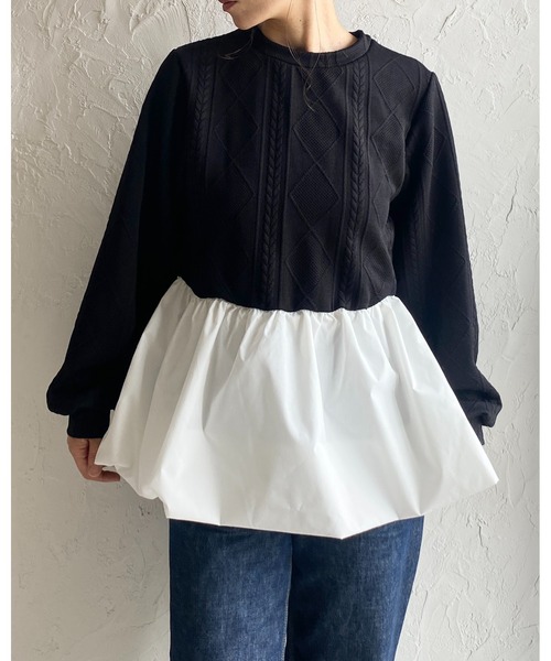 She's Closet（シーズクローゼット）の「切り替えドッキングバルーンペプラムトップス（その他トップス・レディース・グレー/ブラック・FREE）」の8枚目の写真
