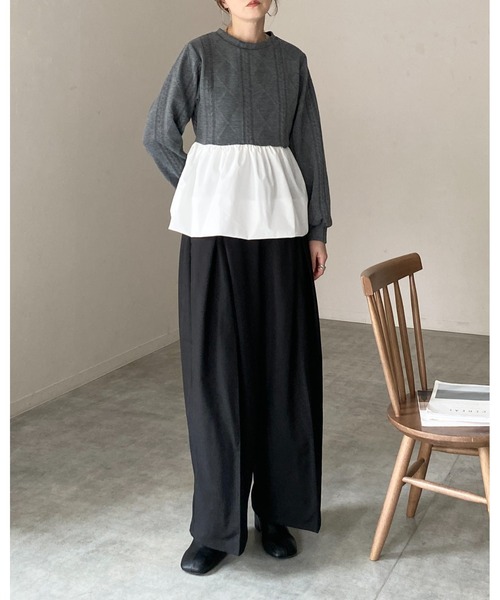 She's Closet（シーズクローゼット）の「切り替えドッキングバルーンペプラムトップス（その他トップス・レディース・グレー/ブラック・FREE）」の9枚目の写真