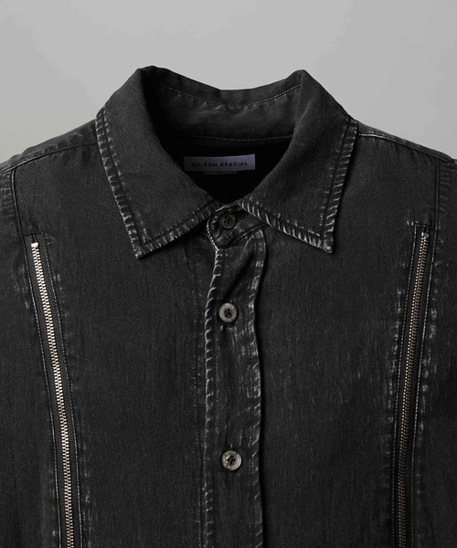 MAISON SPECIAL(メゾンスペシャル)の「《UNISEX》Prime-Over Curved Zip Regular Collar Shirt/プライムオーバーカーブジップレギュラーカラーシャツ【MAISON SPECIAL/メゾンスペシャル】(シャツ/ブラウス・メンズ・グレイッシュベージュ/ブラック/パープル・0/1/2)」の15枚目の写真