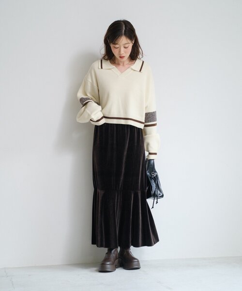 Kastane(カスタネ)の「【WEB・一部店舗限定/2サイズ展開/低身長サイズ】ベロア裾フレアスカート(スカート・レディース・ブラウン/ブラック・0/1)」の13枚目の写真