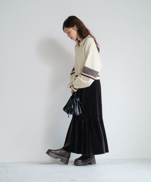 Kastane(カスタネ)の「【WEB・一部店舗限定/2サイズ展開/低身長サイズ】ベロア裾フレアスカート(スカート・レディース・ブラウン/ブラック・0/1)」の15枚目の写真