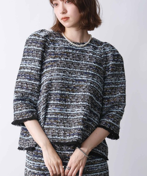 PICCIN(ピッチン)の「【セットアップ可能】ツイードタックスリーブブラウス(シャツ/ブラウス・レディース・ブルー/ピンク・M)」の1枚目の写真