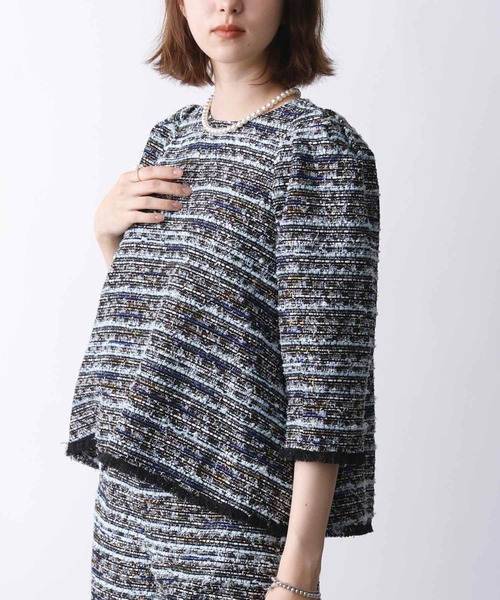 PICCIN(ピッチン)の「【セットアップ可能】ツイードタックスリーブブラウス(シャツ/ブラウス・レディース・ブルー/ピンク・M)」の4枚目の写真