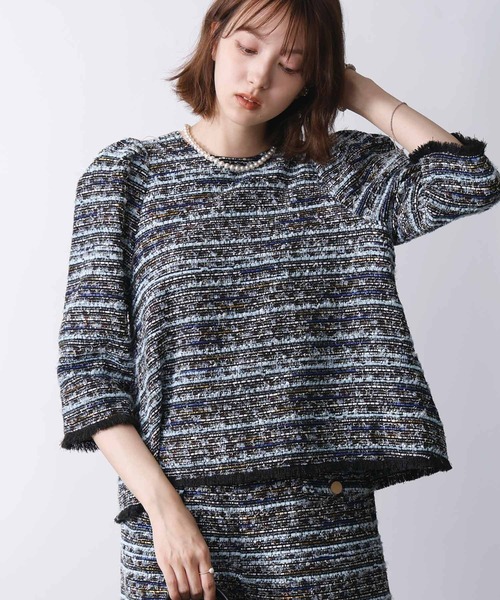 PICCIN(ピッチン)の「【セットアップ可能】ツイードタックスリーブブラウス(シャツ/ブラウス・レディース・ブルー/ピンク・M)」の3枚目の写真