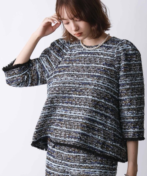 PICCIN(ピッチン)の「【セットアップ可能】ツイードタックスリーブブラウス(シャツ/ブラウス・レディース・ブルー/ピンク・M)」の6枚目の写真