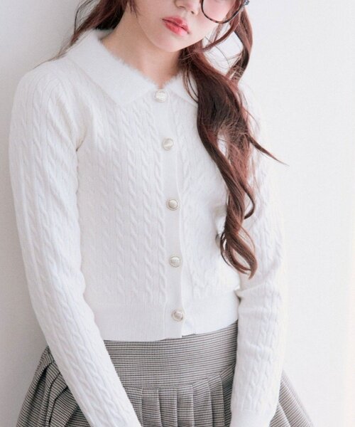 セール】フェザー衿カーディガン（カーディガン/ボレロ）｜OLIVE des