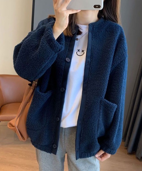 SallyLunn（サリーラン）の「もこもこニットカーディガン（Tシャツ/カットソー・レディース・ネイビー/ブラウン・MEDIUM/LARGE）」の2枚目の写真