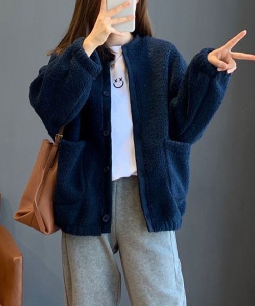 SallyLunn（サリーラン）の「もこもこニットカーディガン（Tシャツ/カットソー・レディース・ネイビー/ブラウン・MEDIUM/LARGE）」の3枚目の写真