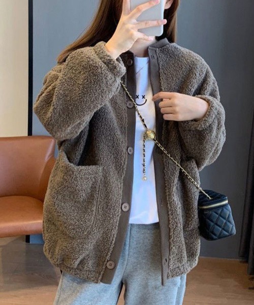 SallyLunn（サリーラン）の「もこもこニットカーディガン（Tシャツ/カットソー・レディース・ネイビー/ブラウン・MEDIUM/LARGE）」の7枚目の写真