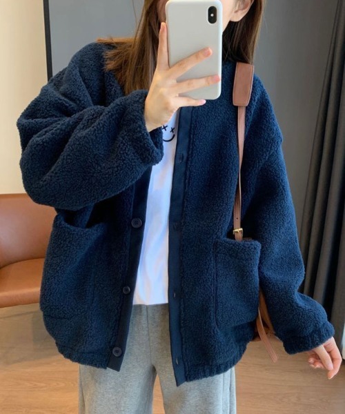 SallyLunn（サリーラン）の「もこもこニットカーディガン（Tシャツ/カットソー・レディース・ネイビー/ブラウン・MEDIUM/LARGE）」の8枚目の写真