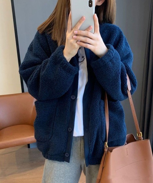 SallyLunn（サリーラン）の「もこもこニットカーディガン（Tシャツ/カットソー・レディース・ネイビー/ブラウン・MEDIUM/LARGE）」の9枚目の写真