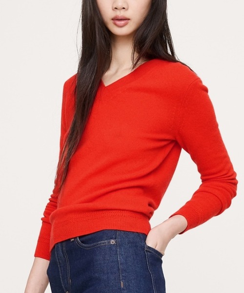 SUNRISE レッド セーター ZIP FIVE -White Line- セーター ニット 「White Line」 コントラスト